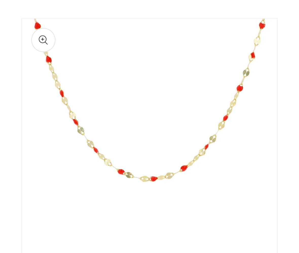 14KY Gold Red Enamel Chain Necklace