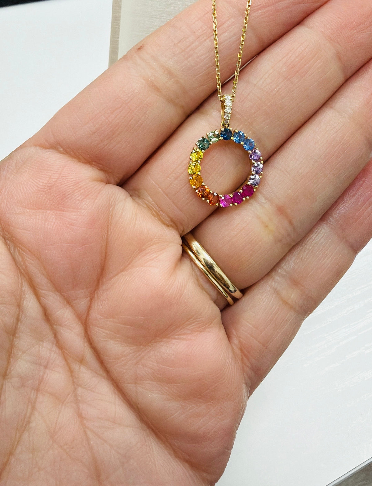 Rainbow Natural Multi-Sapphire and Diamond Pendant and Chain