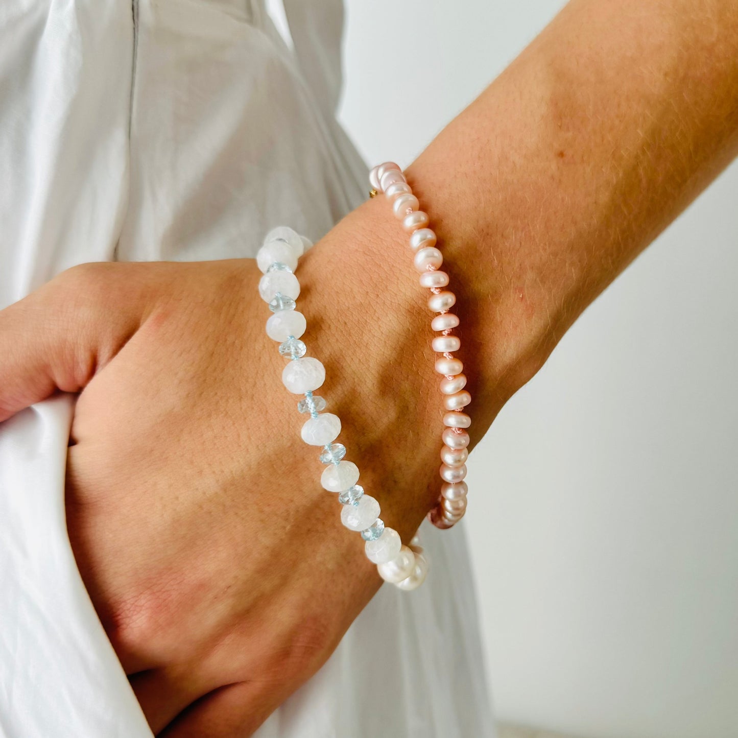 Rhodochrosite Strawberry Quartz Pearl bracelet