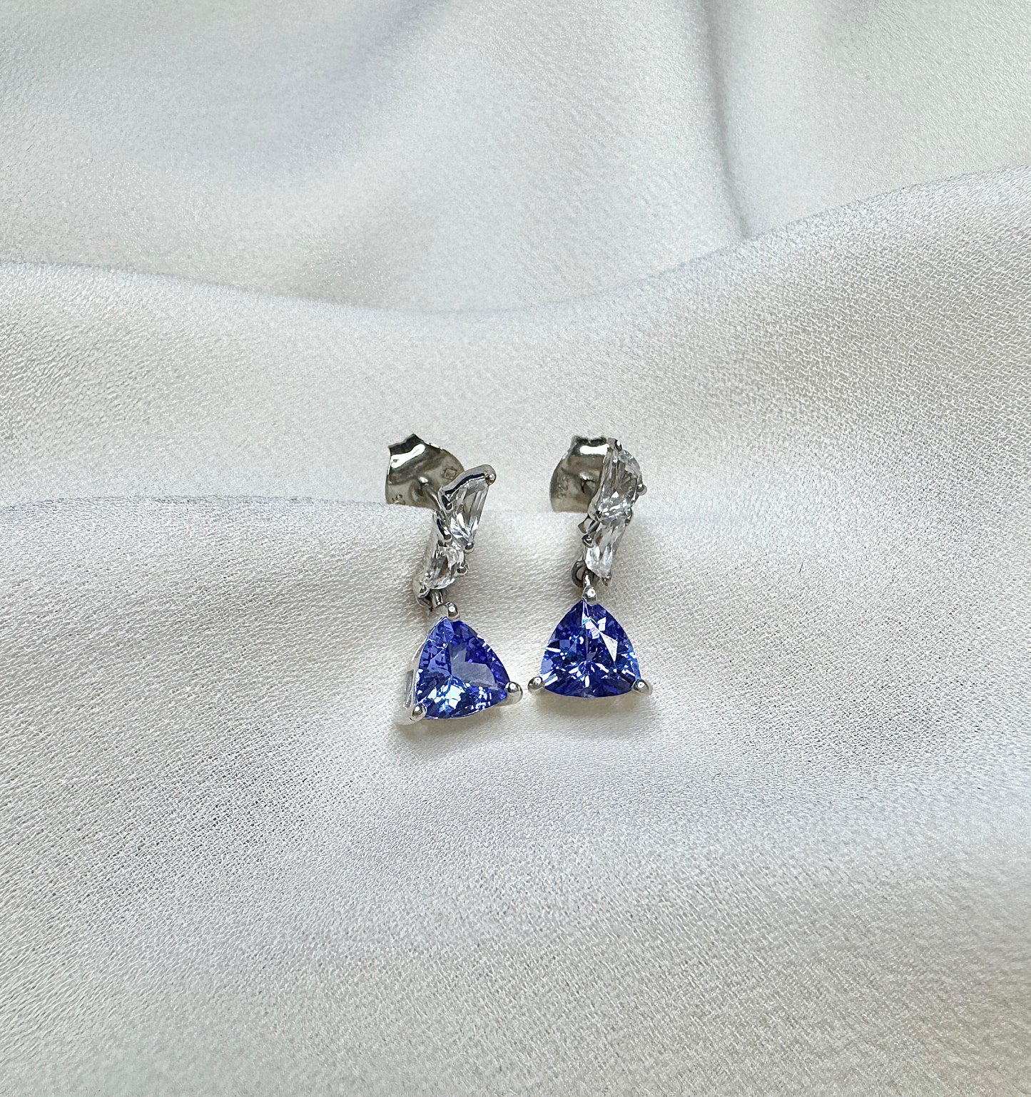 Tanzanite and white topaz sterling silver earrings