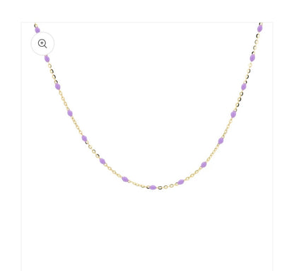 14KY Gold Lavender Enamel Chain Necklace