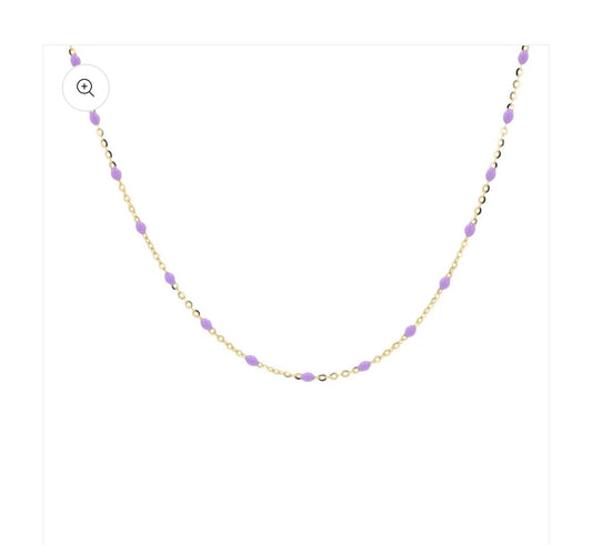 14KY Gold Lavender Enamel Chain Necklace