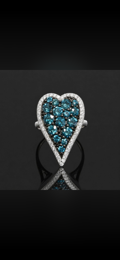 1.00ctw Blue & White Lab Diamond Halo Heart Ring