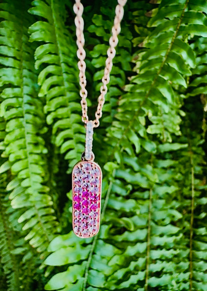 Natural Pink Sapphire & Diamond Pendant Necklace in 14K Rose Gold
