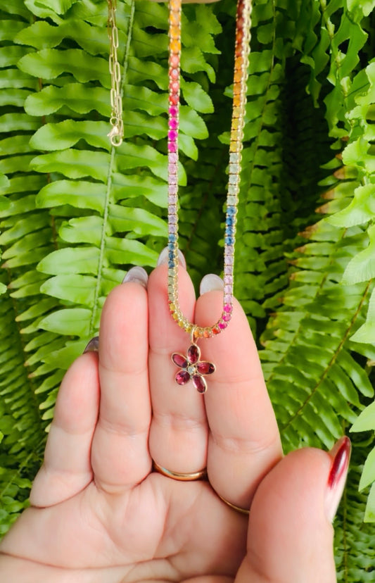14k Gemstone Flower Charm