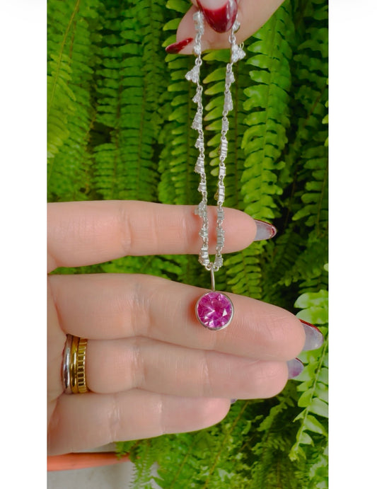 Hot pink lab-created sapphite charm set in 925 Sterling Silver