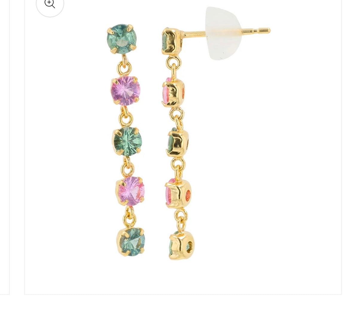 18K Yellow Gold Natural Pink and Green Sapphire Dangle Earrings