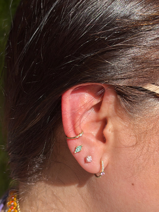 Natural Pink Sapphire and Diamond 14kt Yellow Gold Hoop Earrings