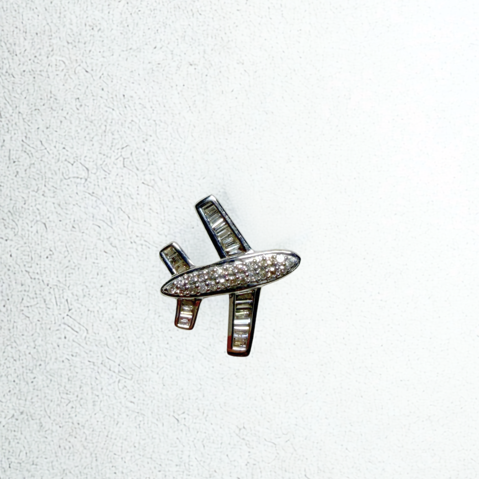 Sterling Silver Diamond Airplane Charm