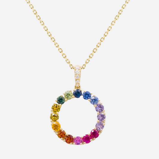 Rainbow Natural Multi-Sapphire and Diamond Pendant and Chain
