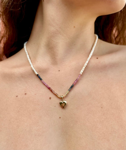 Sapphire Pearl Heart Necklace