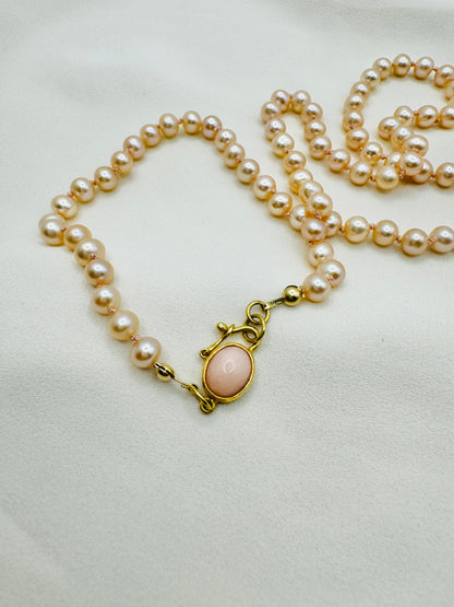 Peachy pink pearl necklace