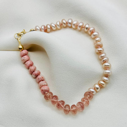 Rhodochrosite Strawberry Quartz Pearl bracelet