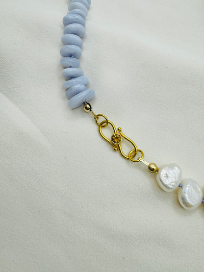 Blue Laced Agate Pearl Necklace