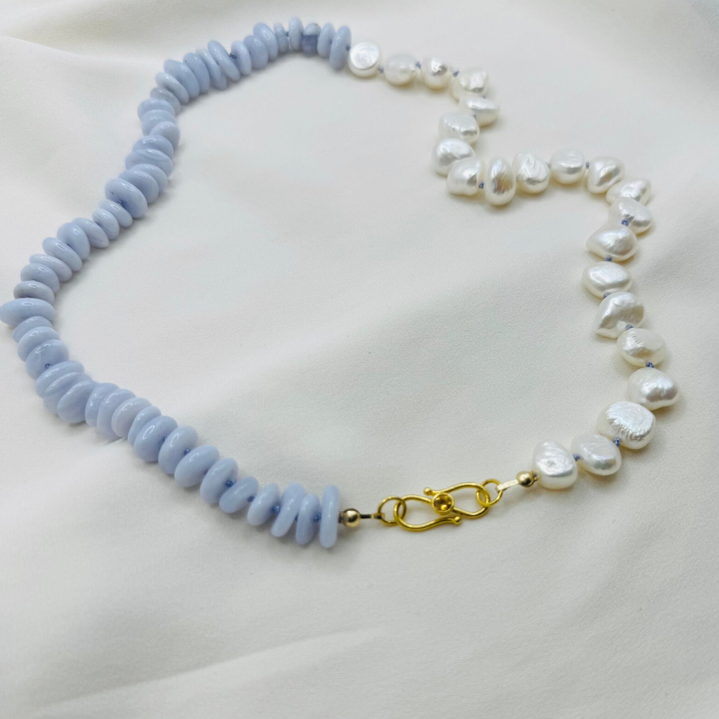 Blue Laced Agate Pearl Necklace