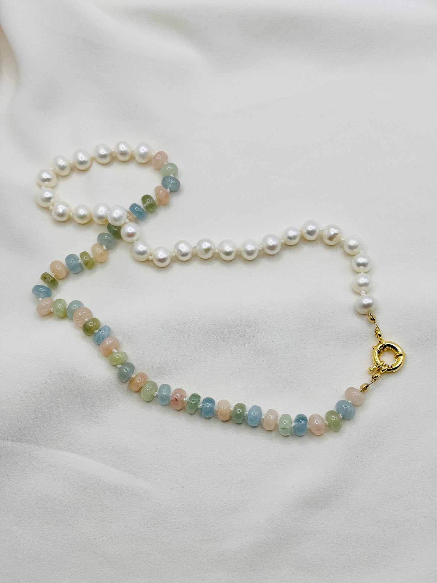 Aquamarine Beryl Morganite Pearl Necklace