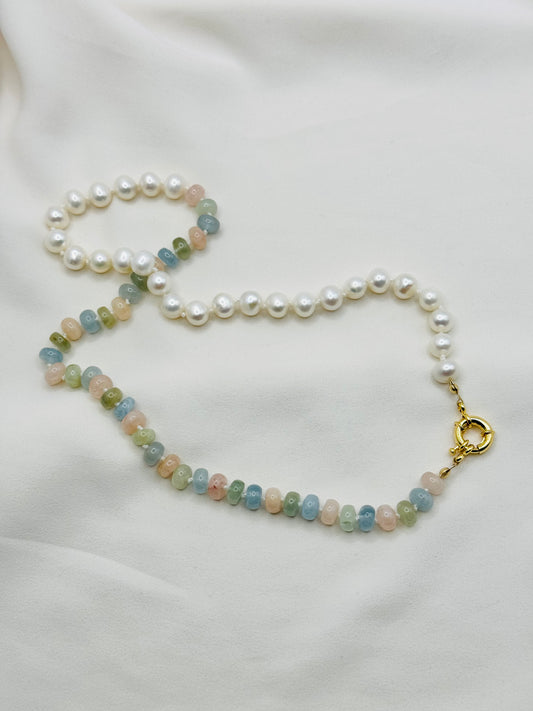 Aquamarine Beryl Morganite Pearl Necklace