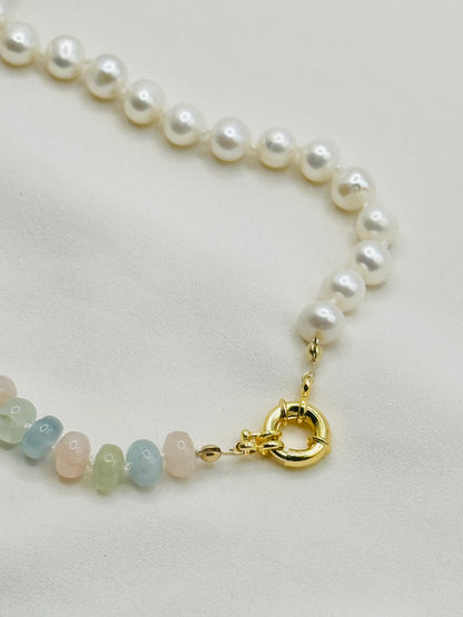 Aquamarine Beryl Morganite Pearl Necklace