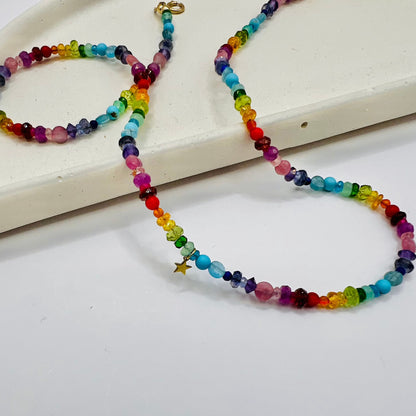 Multi-Gemstone Rainbow Drops Friendship Charm Necklace