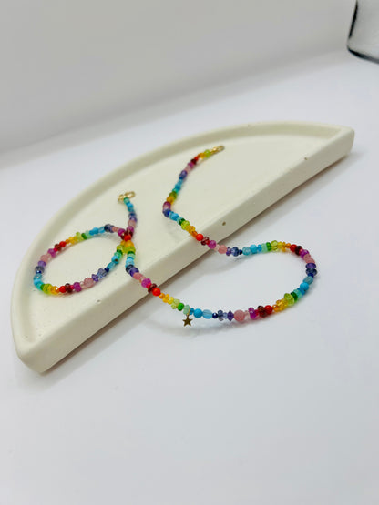 Multi-Gemstone Rainbow Drops Friendship Charm Necklace