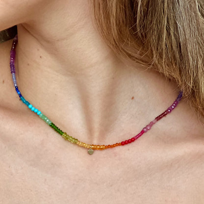 Multi-Gemstone Rainbow Striped Friendship Charm Necklace