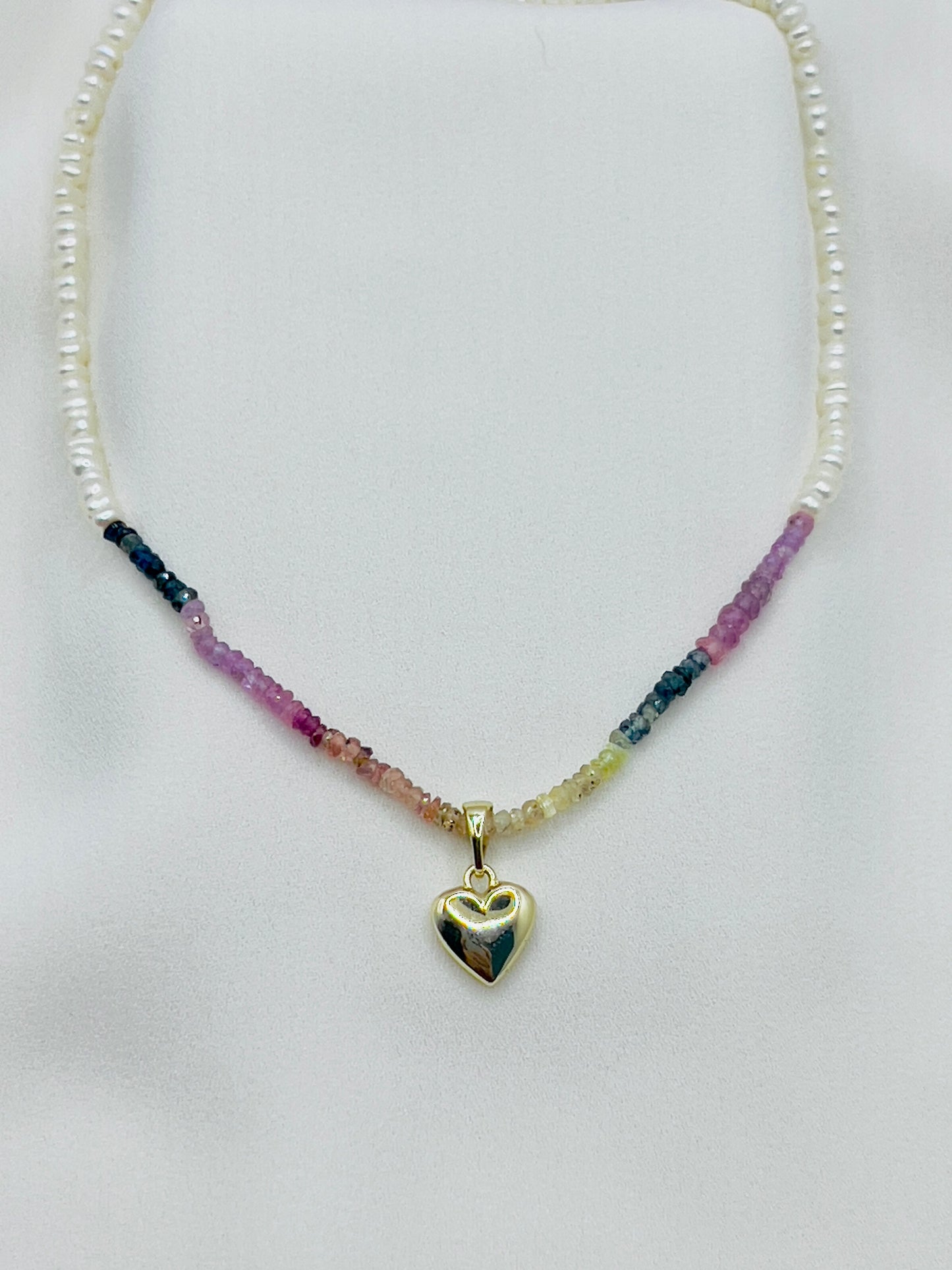 Sapphire Pearl Heart Necklace