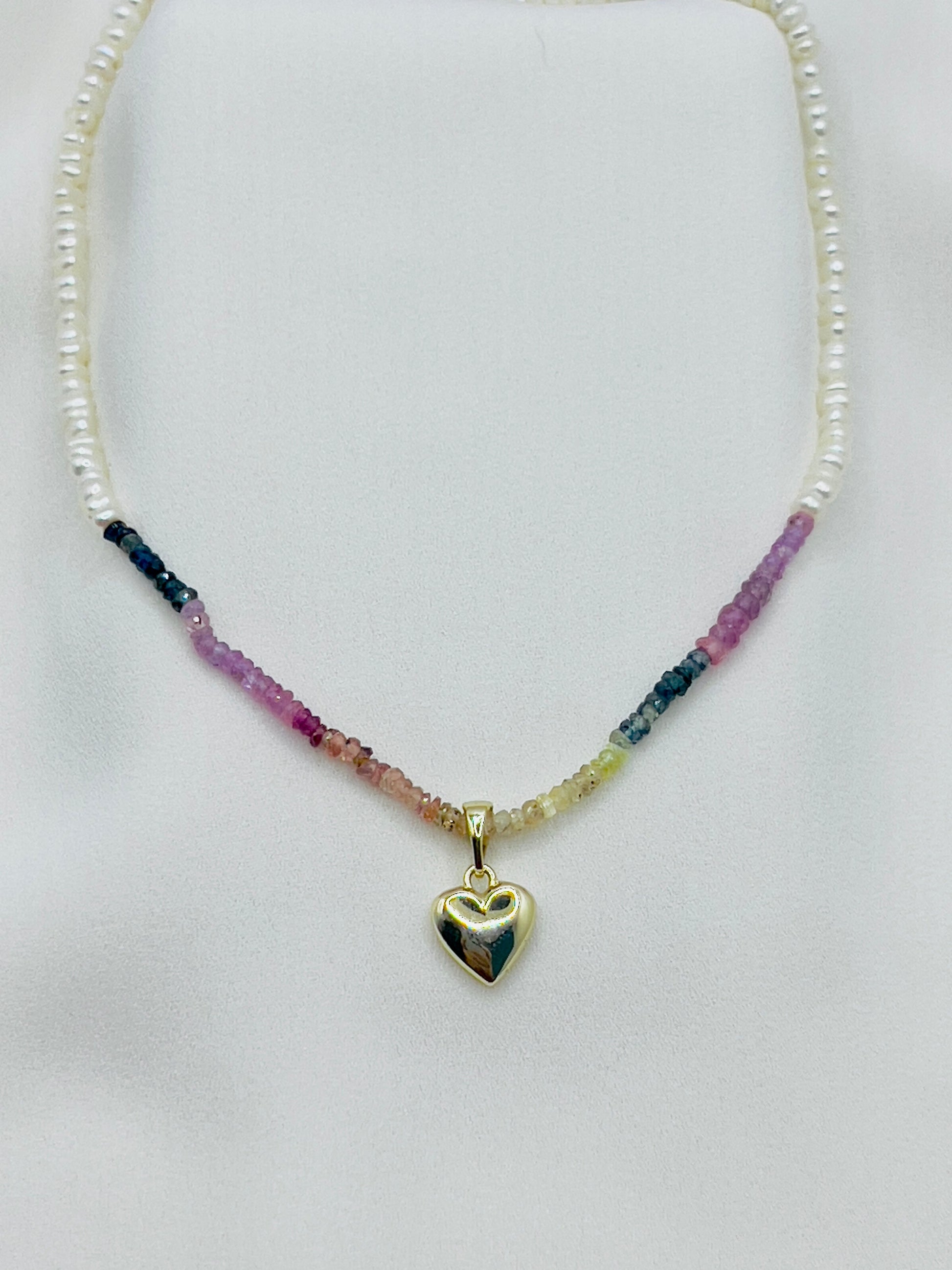 Sapphire Pearl Heart Necklace