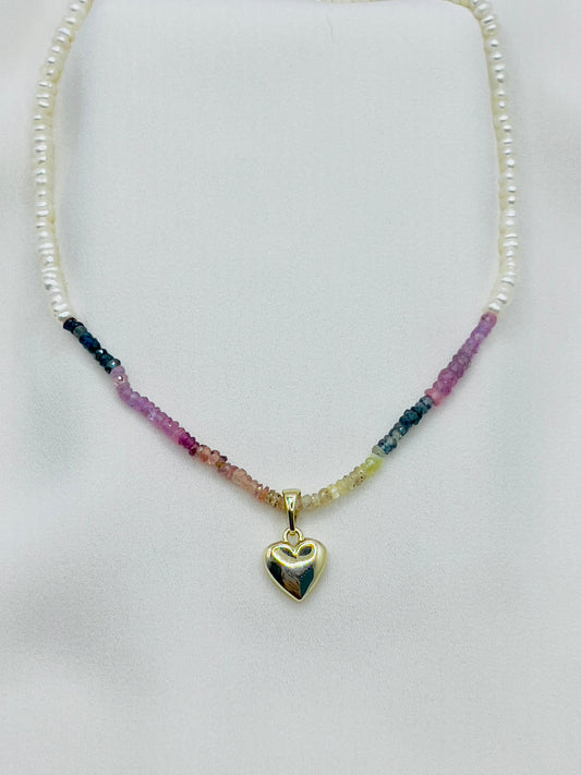 Sapphire Pearl Heart Necklace