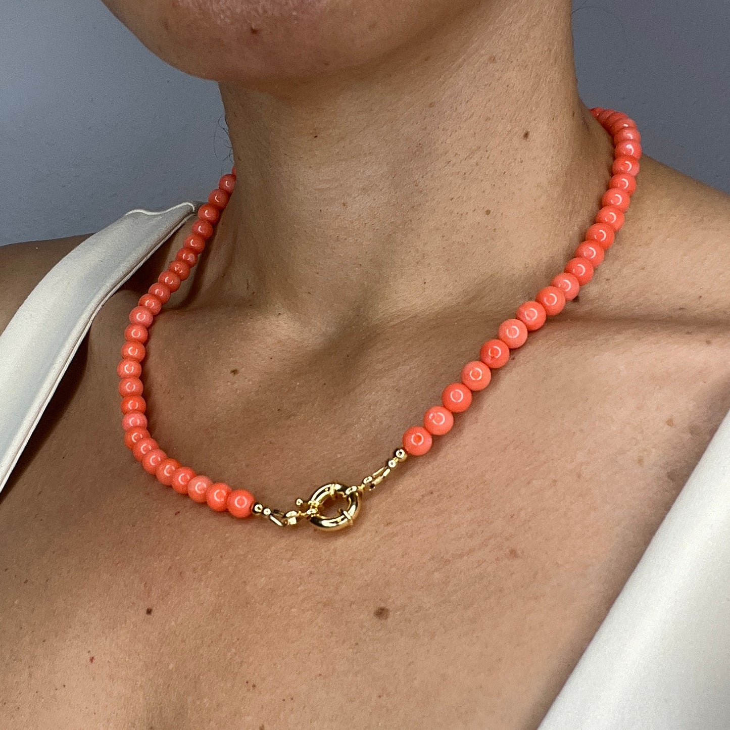 Orange Coral Beaded Necklace