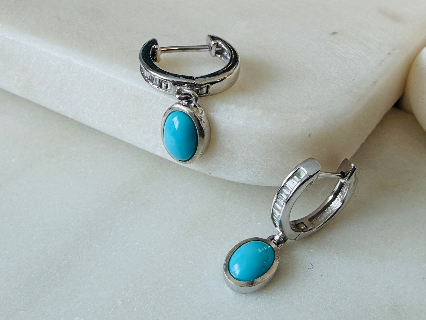 Turquoise & Diamond Sterling Silver Huggie Earrings