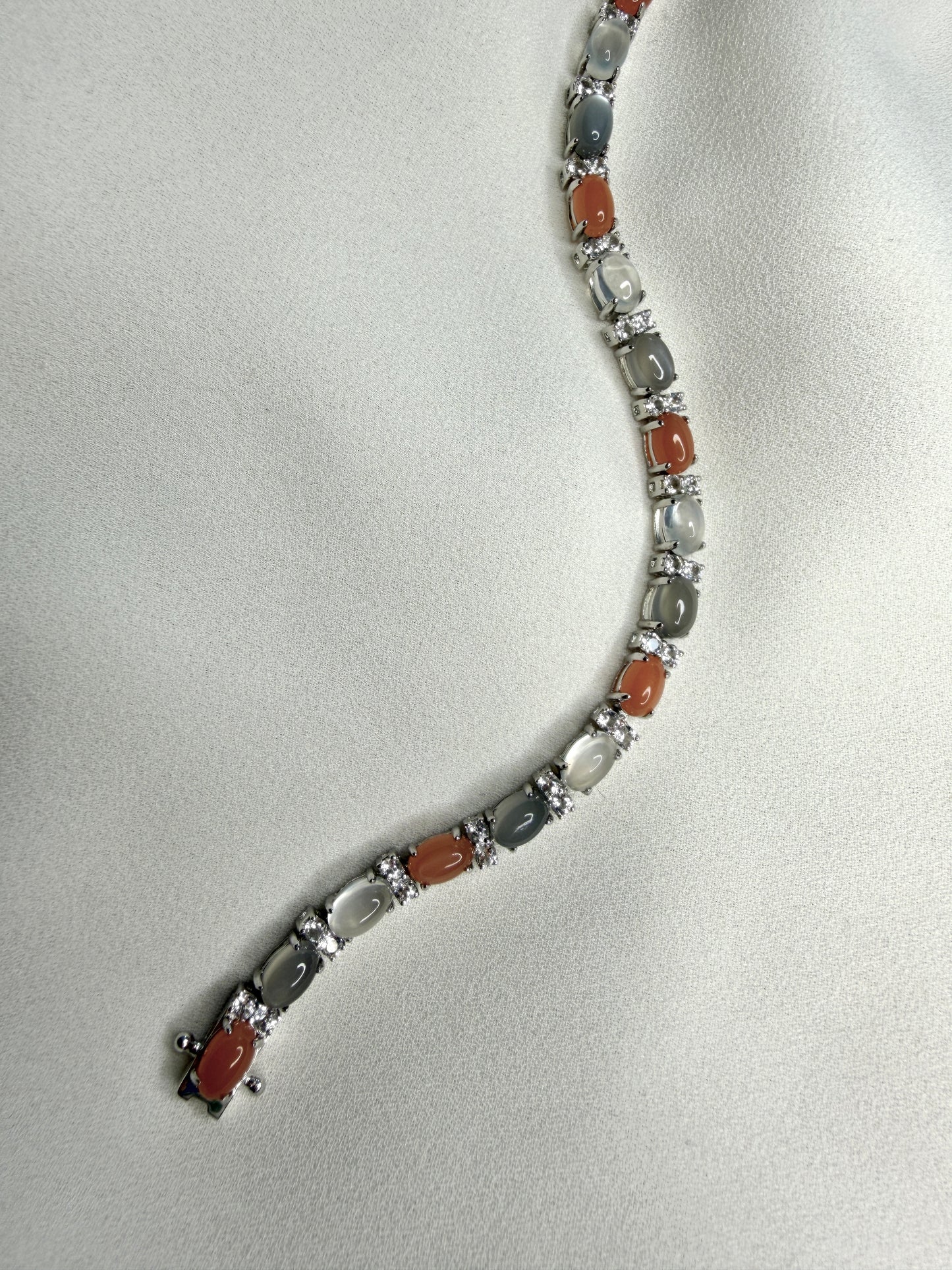Peach, gray and white moonstone tennis bracelet