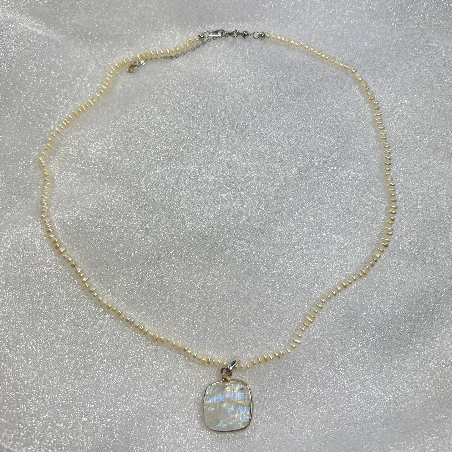 Freshwater Pearl Necklace with Raw Moonstone Pendant