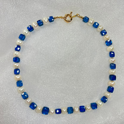 Freshwater Pearl & Blue Spinel Beaded Necklace