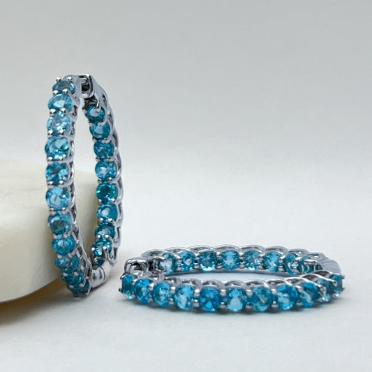 Blue Topaz Silver Hoop Earrings