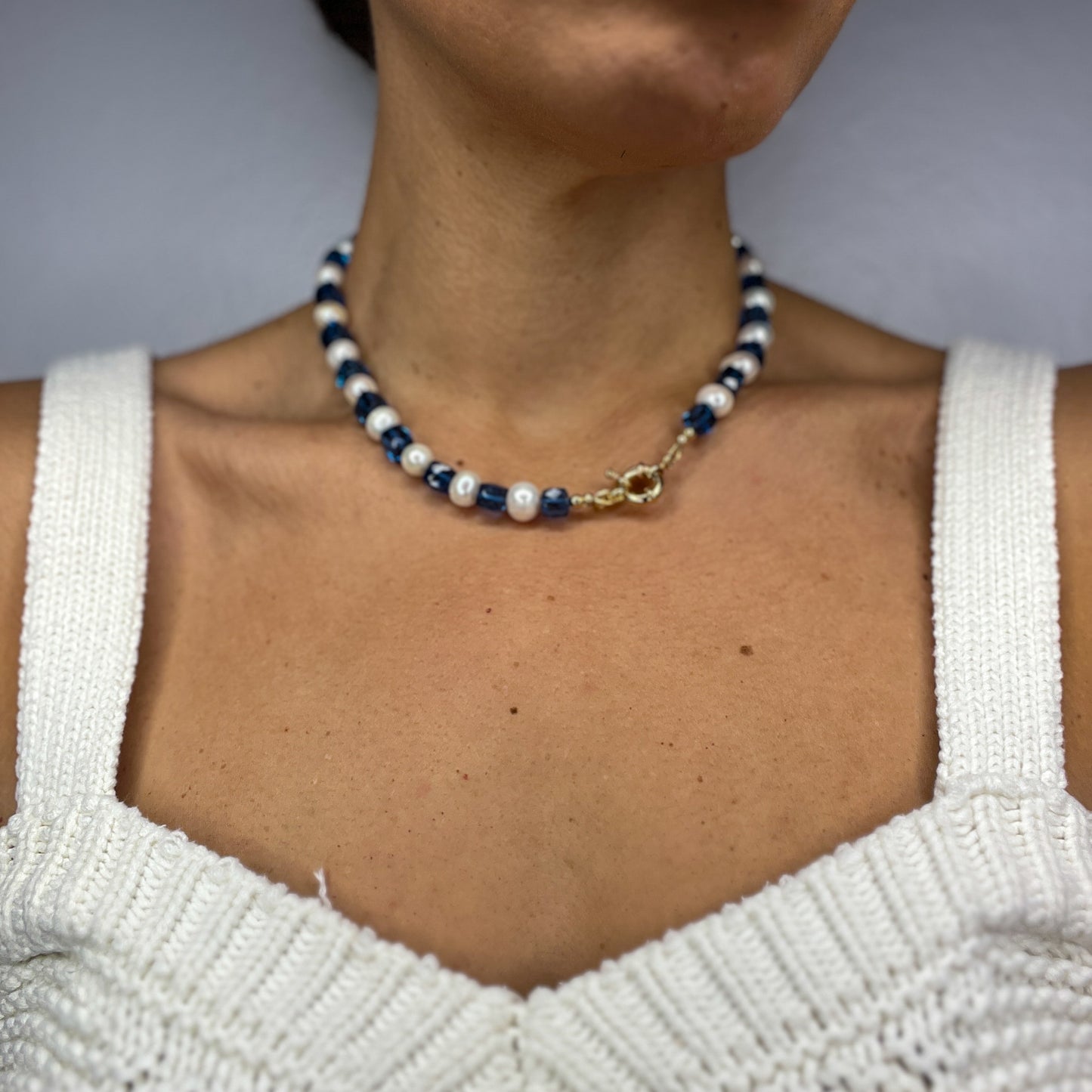 Freshwater Pearl & Blue Spinel Beaded Necklace