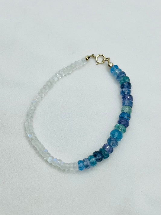 Smoky Blue, Purple and Green Sapphire Bracelet with Moonstones