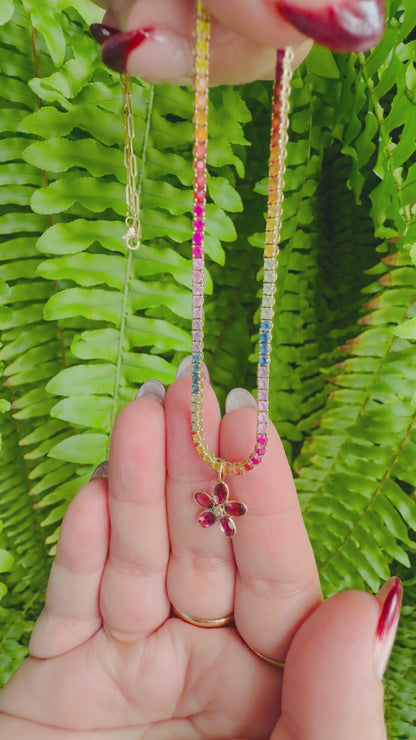 14k Gemstone Flower Charm