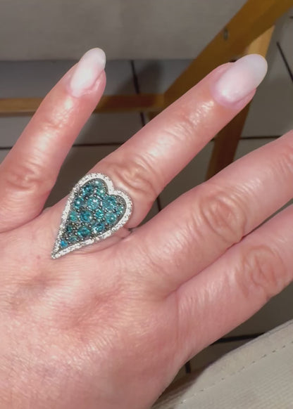 1.00ctw Blue & White Lab Diamond Halo Heart Ring